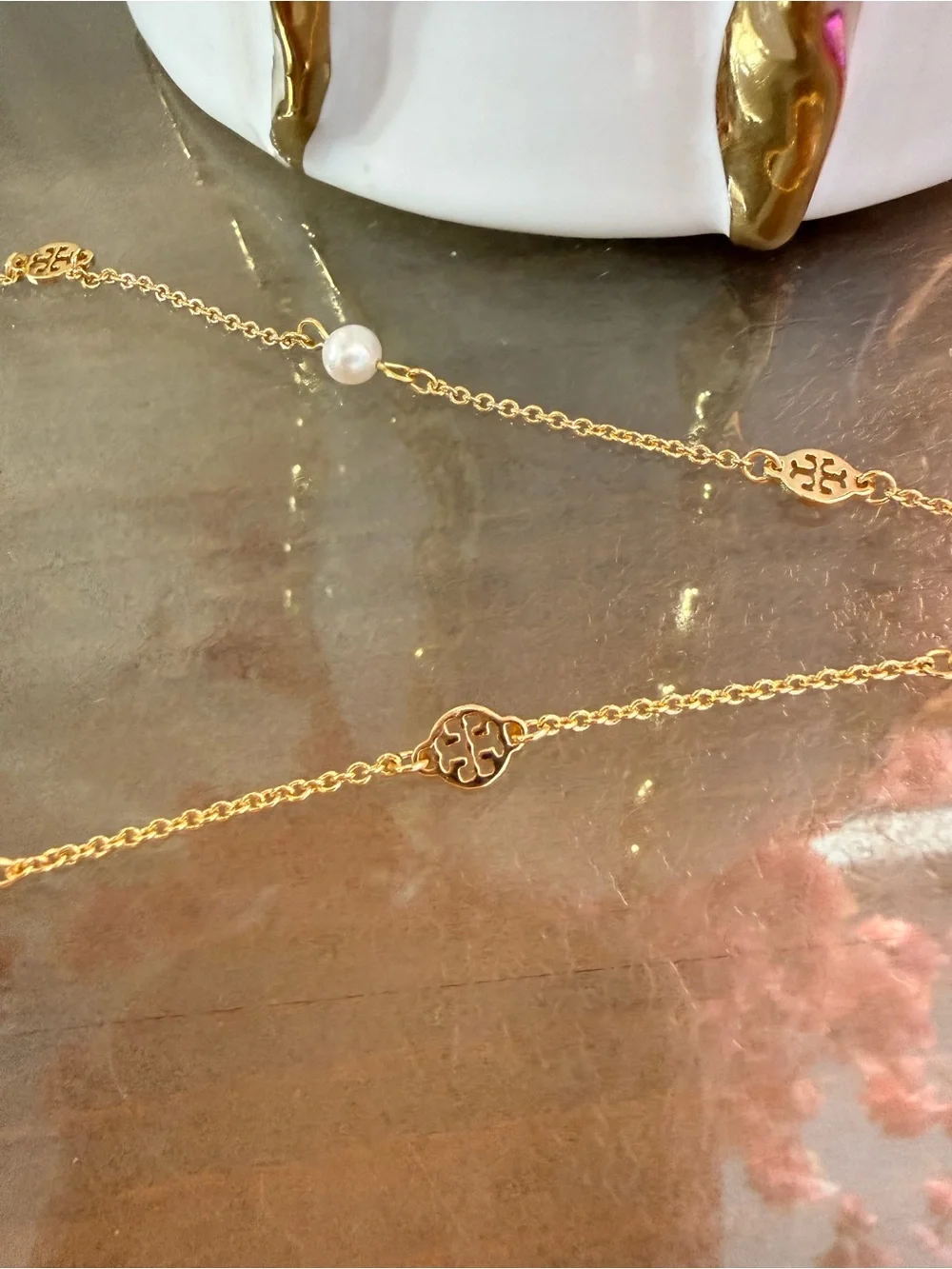 Tory Burch Gold-Tone Pearl Station Long Necklace